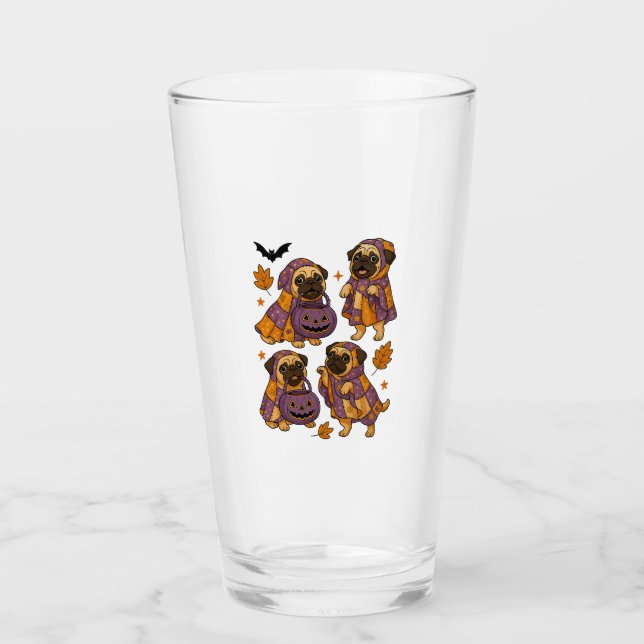 Pug Dog Ghost Halloween Spooky Glass (Front)
