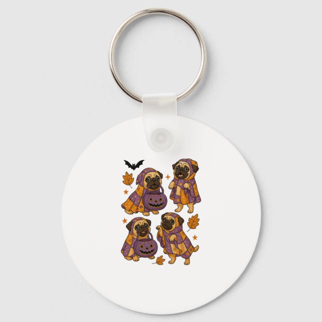 Pug Dog Ghost Halloween Spooky Key Ring (Front)
