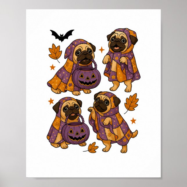 Pug Dog Ghost Halloween Spooky Poster (Front)