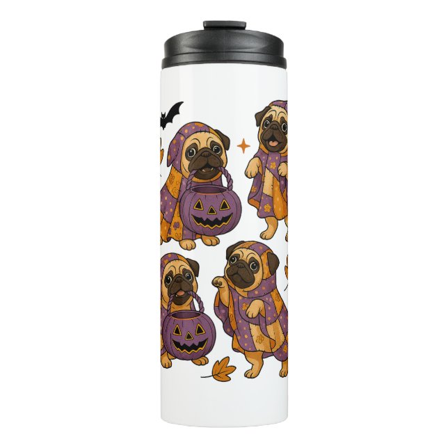 Pug Dog Ghost Halloween Spooky Thermal Tumbler (Front)