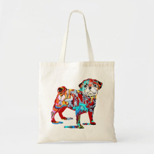 Pug dog graffiti tote bag