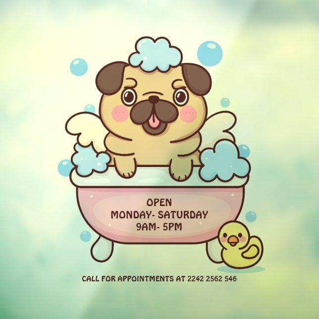 Pug Dog Grooming Salon  Window Cling (Sheet 3)
