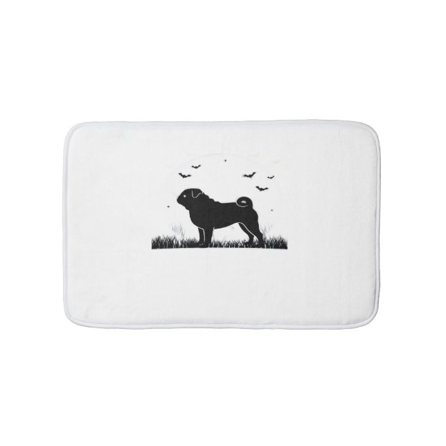 Pug Dog – Halloween Moon Silhouette Classic T-Shir Bath Mat (Front)