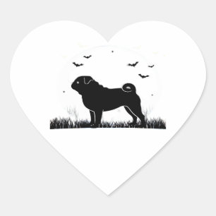 Pug Dog – Halloween Moon Silhouette Classic T-Shir Heart Sticker