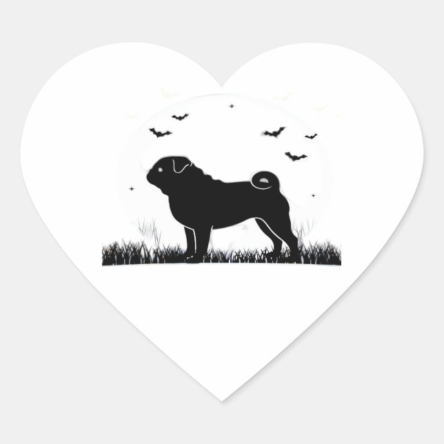 Pug Dog – Halloween Moon Silhouette Classic T-Shir Heart Sticker (Front)