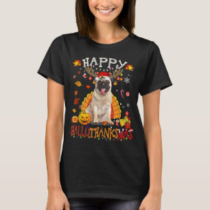 Pug Dog Happy Hallothanksmas Halloween Thanksgivin T-Shirt