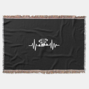Pug Dog Heartbeat Cute Pug Face Throw Blanket