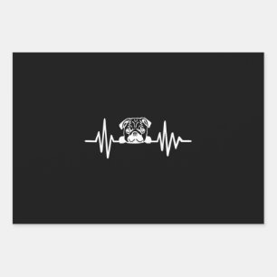 Pug Dog Heartbeat Cute Pug Face Wrapping Paper Sheet