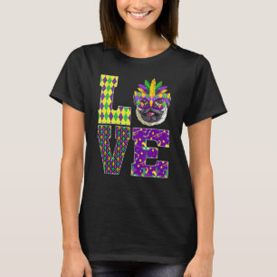 Pug Dog  I Love Mardi Gras Costume Mask T-Shirt