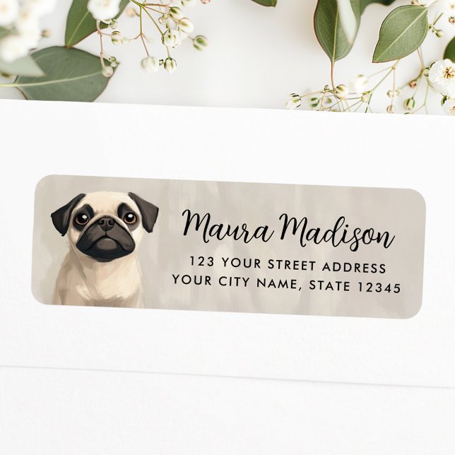 Pug dog illustration oil painting return address (Pug dog illustration oil painting return address label)