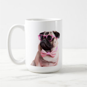 pug dog in a bow coffee mug