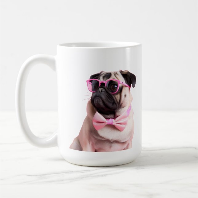 pug dog in a bow coffee mug (Left)