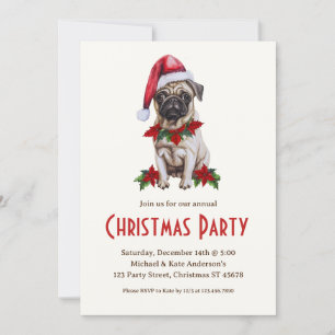 Pug Dog in a Santa Hat Cute Dog Christmas Party Invitation