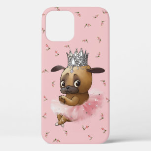 Pug Dog in a Tutu Watercolor Floral iPhone 12 Pro Case