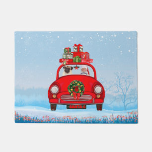 Pug Dog In Car With Santa Claus Doormat