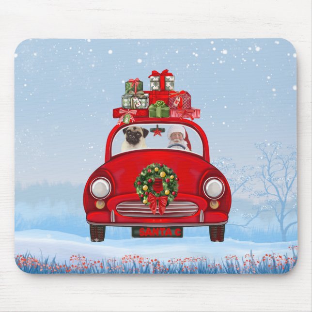 Pug Dog In Car With Santa Claus Mouse Mat (Front)