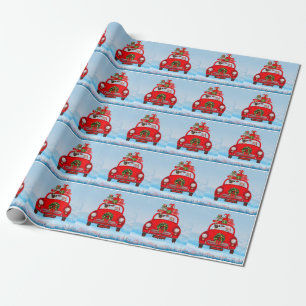 Pug Dog In Car With Santa Claus  Wrapping Paper