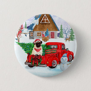Pug Dog In Christmas Delivery Truck Snow 6 Cm Round Badge
