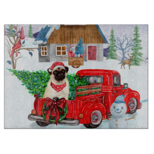 Pug Dog In Christmas Delivery Truck Snow Cutting Board