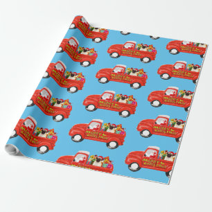 Pug Dog in Christmas Delivery Truck Wrapping Paper