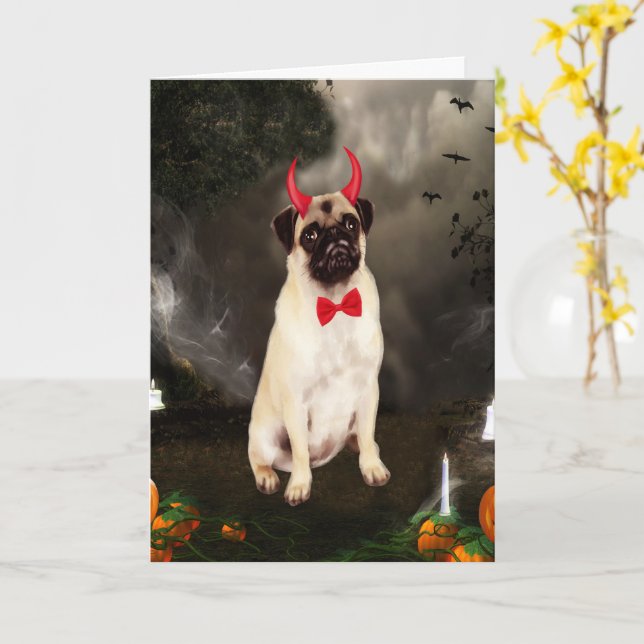 Pug Dog in Halloween Costume  Card (Yellow Flower)