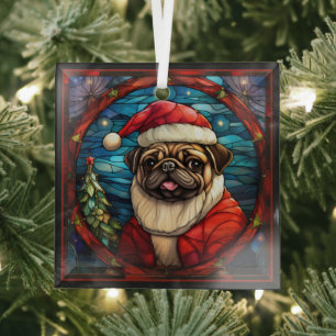 Pug Dog in Santa Hat Ornament