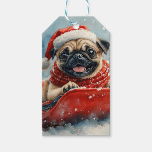Pug Dog in Sledge Let it Snow Christmas Gift Tags