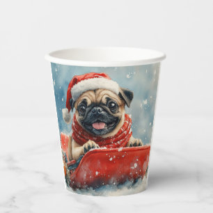 Pug Dog in Sledge Let it Snow Christmas Paper Cups