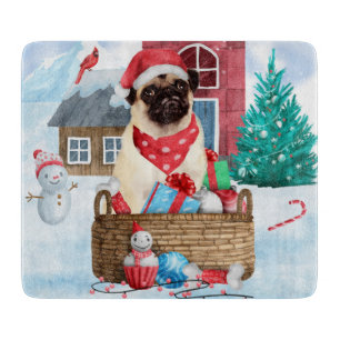 Pug Dog In snow Christmas Dog House  Cutting Board