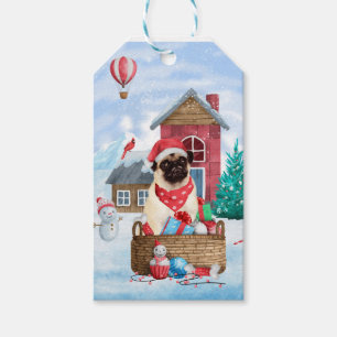 Pug Dog In snow Christmas Dog House  Gift Tags