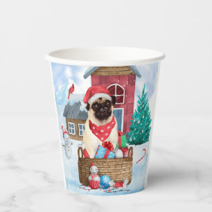 Pug Dog In snow Christmas Dog House  Paper Cups