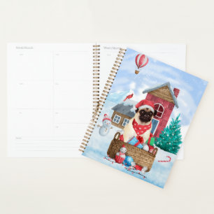 Pug Dog In snow Christmas Dog House  Planner