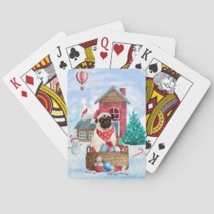 Pug Dog In snow Christmas Dog House Playing Cards