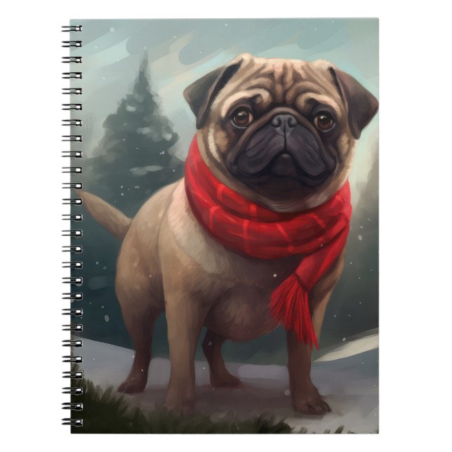Pug Dog in Snow Christmas Notebook (Front)
