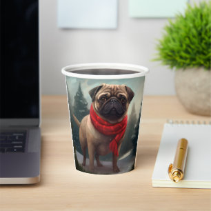 Pug Dog in Snow Christmas Paper Cups