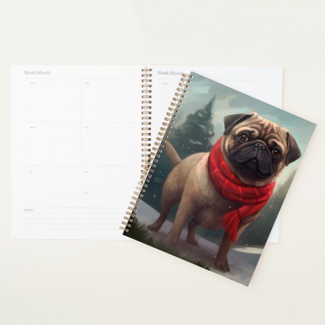 Pug Dog in Snow Christmas Planner (Display)