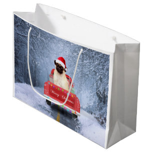 Pug Dog in Snow sitting in Christmas Truck  Large Gift Bag