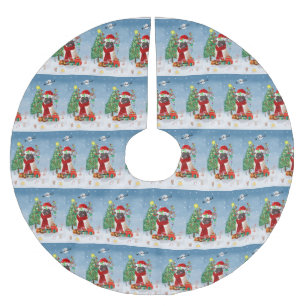 Pug Dog in Snow with Christmas Gifts   Brushed Polyester Tree Skirt
