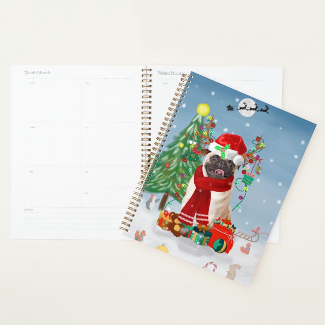 Pug Dog in Snow with Christmas Gifts   Planner (Display)