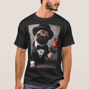 Pug dog in tuxedo suit with red rose T-Shirt