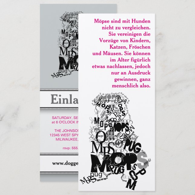 Pug Dog Invitations (Front/Back)