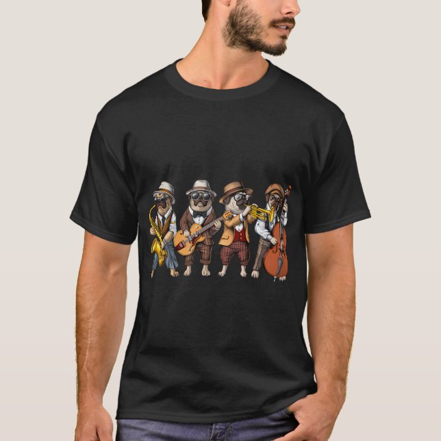 Pug Dog Jazz Musicians T-Shirt (Front)
