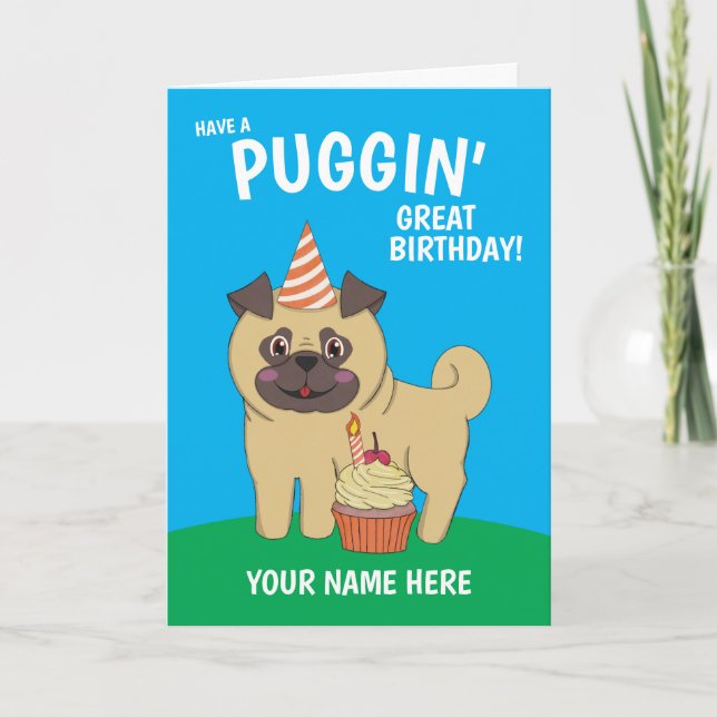 Pug Dog Kawaii Birthday Card (Front)