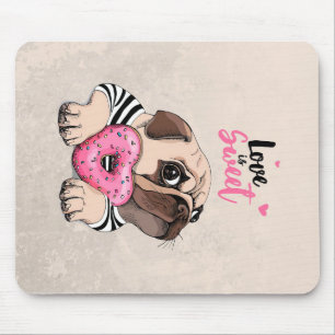 Pug Dog Love Is Sweet Gift, Pug Lover Gift Idea Mouse Mat
