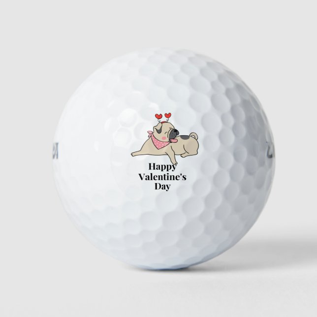 Pug Dog Lovers for Valentine's Day  Golf Balls (Front)