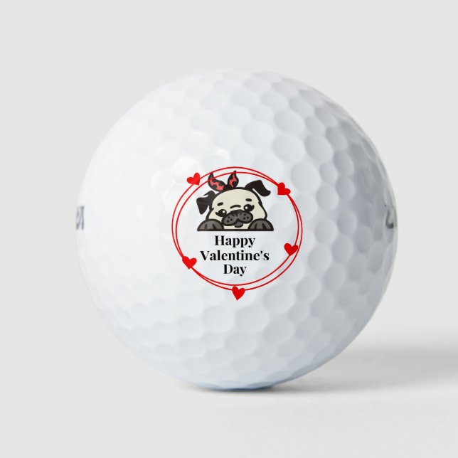 Pug Dog Lovers for Valentine's Day  Golf Balls (Front)