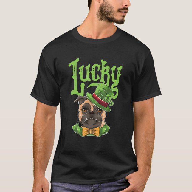 Pug Dog Lucky Shamrock St. Patrick's Day Saint Pad T-Shirt (Front)