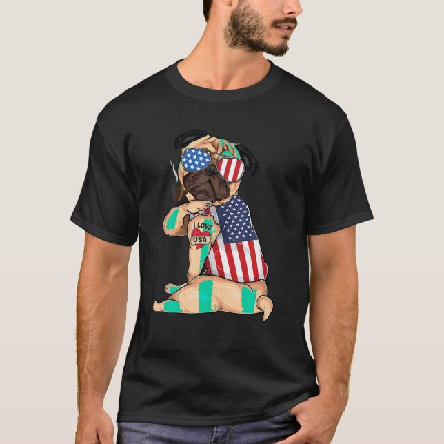 Pug dog Merica 4th of july usa american flag men w T-Shirt (Front)