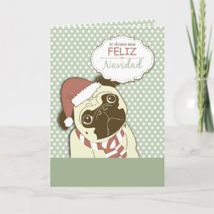 Pug Dog Merry Christmas, Spanish Holiday Card