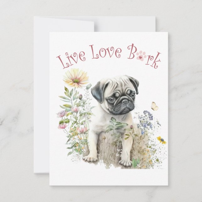 Pug Dog Mum Floral Card (Front)